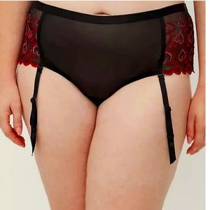 Torrid Heart Embroidered Black, Red, Pink, Garter Panty Size 0
